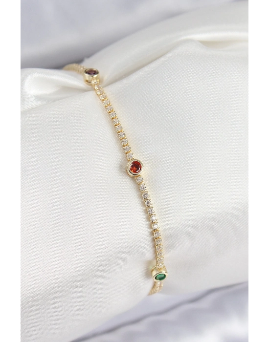 ® Pirinç Zirkon Taşlı Asorti Model Gold Renk Kadın Bilekilk