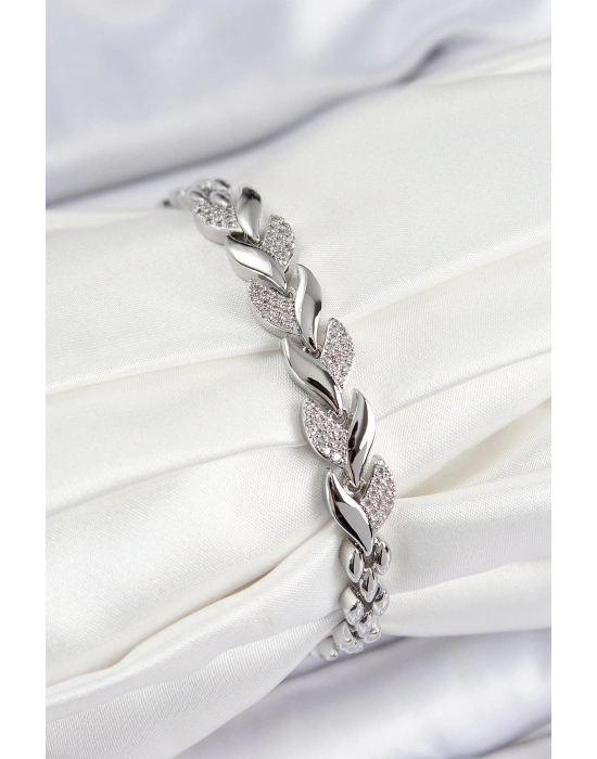 ® Pirinç Zirkon Taşlı Balık Kuyruğu Model Gümüş Renk Kadın Bileklik