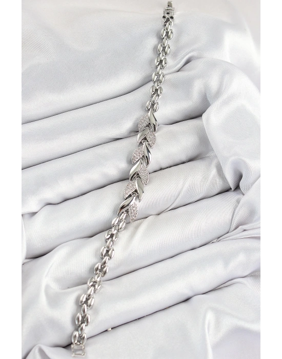 ® Pirinç Zirkon Taşlı Balık Kuyruğu Model Gümüş Renk Kadın Bileklik