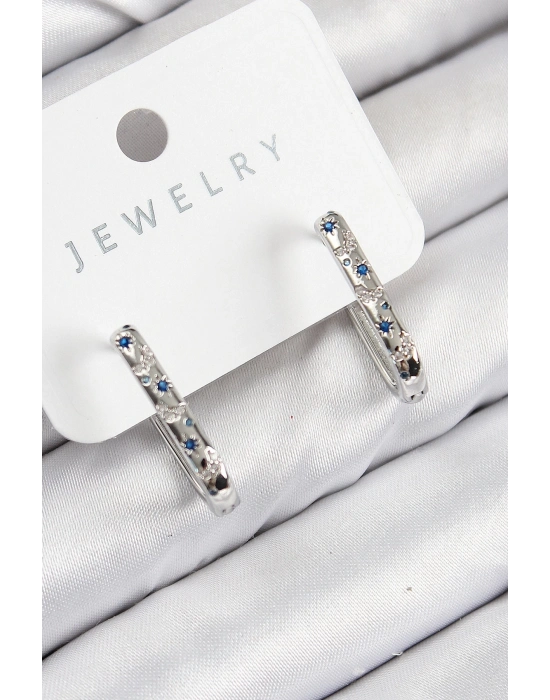 ® Pirinç Zirkon Taşlı Çiçek Desenli Model Gümüş Renk Kadın Küpe