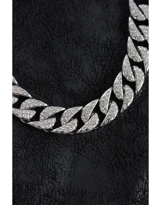 ® Pirinç Zirkon Taşlı Cuba Gurmet Model Gümüş Renk Erkek Kolye