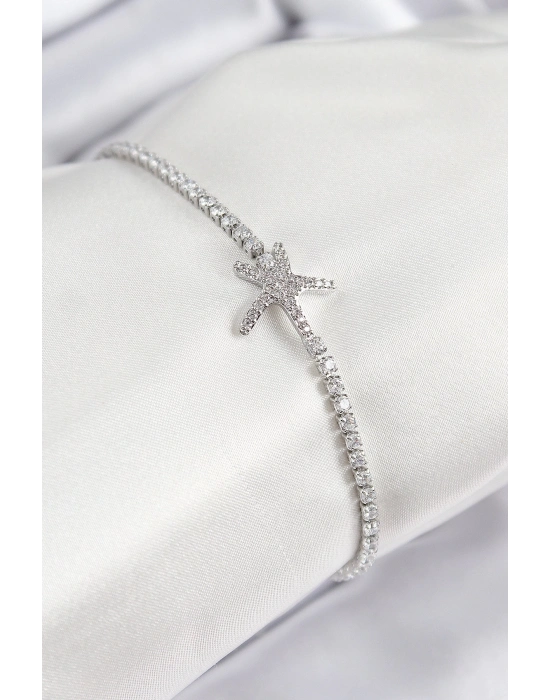 ® Pirinç Zirkon Taşlı Deniz Yıldızı Model Gümüş Renk Kadın Bileklik