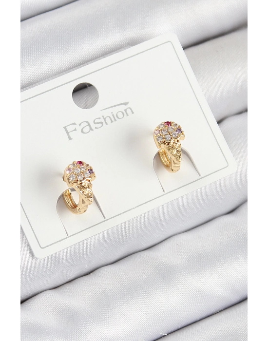® Pirinç Zirkon Taşlı Dondurma Model Gold Renk Çocuk Küpe