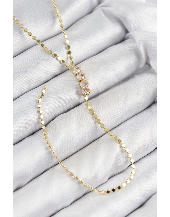 ® Pirinç Zirkon Taşlı Ezme Zincirli Model Gold Renk Y Kolye