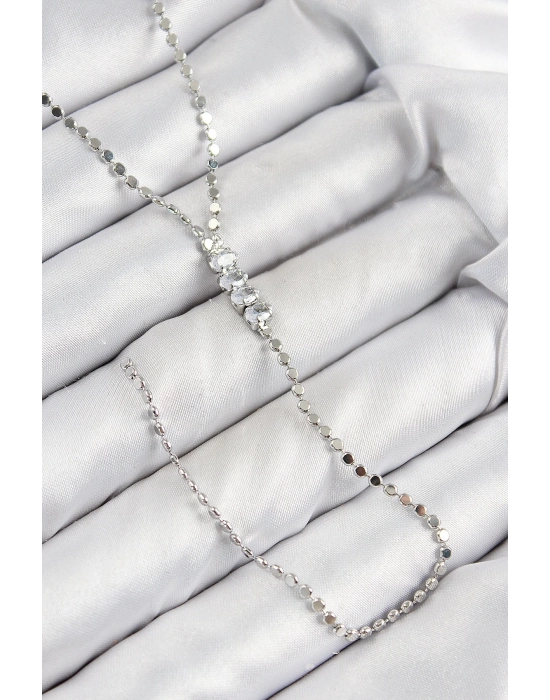 ® Pirinç Zirkon Taşlı Ezme Zincirli Model Gümüş Renk Y Kolye