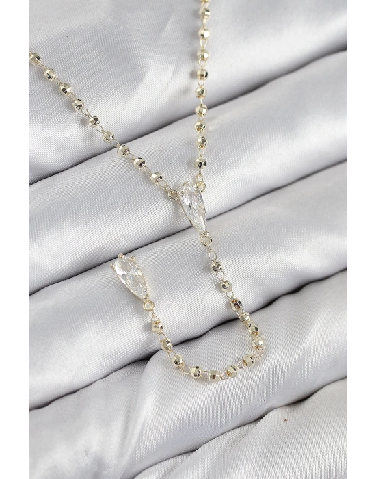 ® Pirinç Zirkon Taşlı Gold Renk Kadın Y Kolye