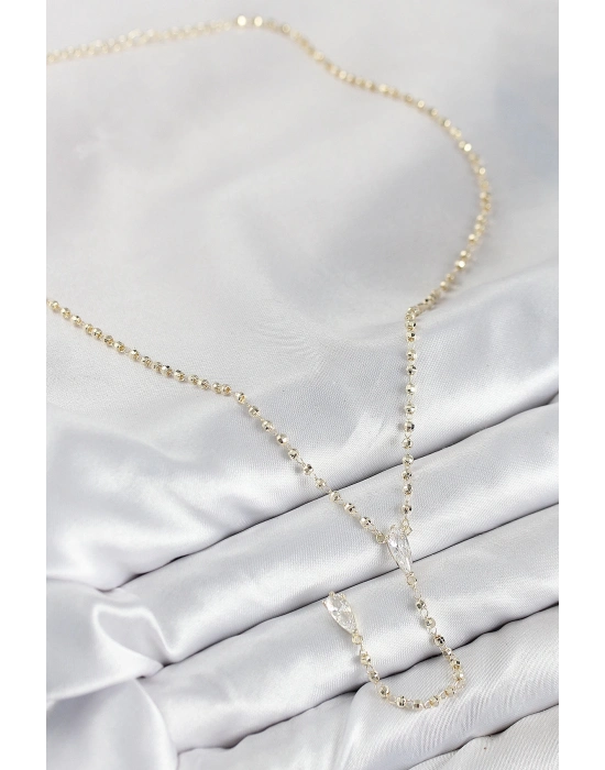 ® Pirinç Zirkon Taşlı Gold Renk Kadın Y Kolye