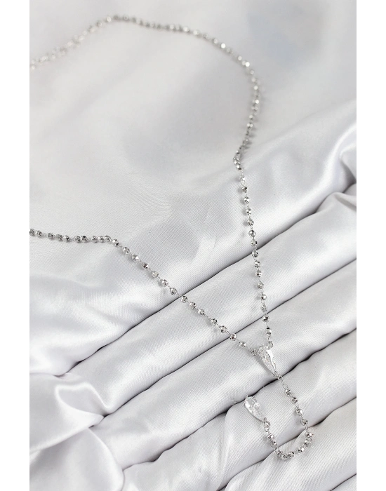 ® Pirinç Zirkon Taşlı Gümüş Renk Kadın Y Kolye