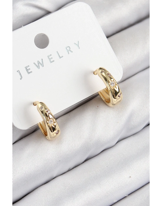® Pirinç Zirkon Taşlı Halka Model Gold Renk Kadın Küpe