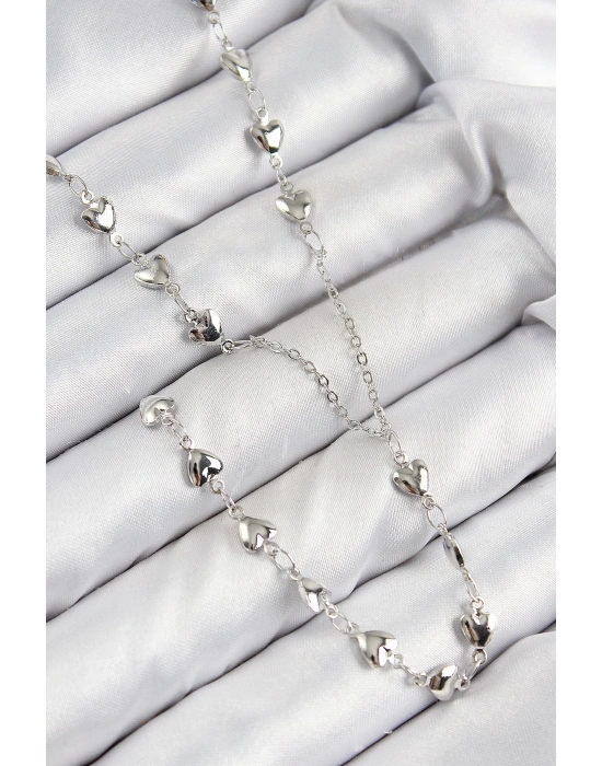 ® Pirinç Zirkon Taşlı Kalp Model Gümüş Renk Y Kolye