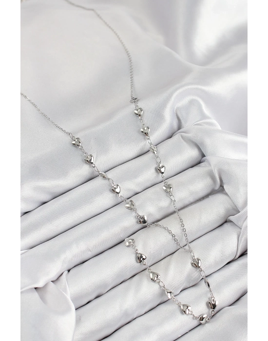 ® Pirinç Zirkon Taşlı Kalp Model Gümüş Renk Y Kolye