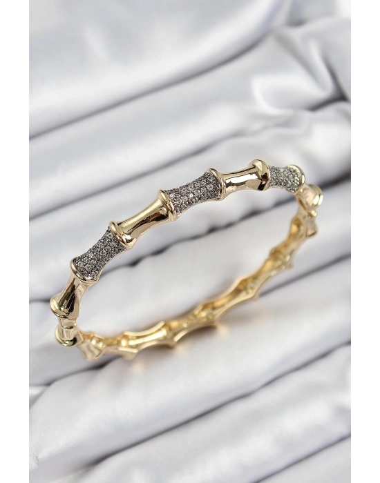 ® Pirinç Zirkon Taşlı Kemik Model Gold Renk Vip Kadın Bileklik