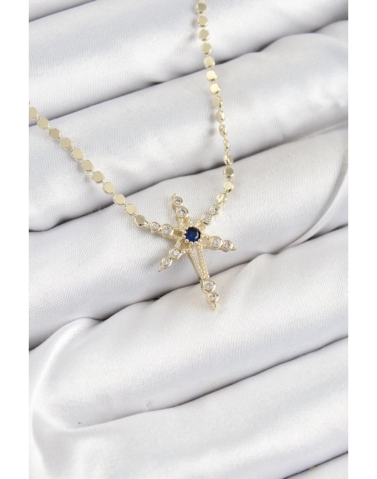 ® Pirinç Zirkon Taşlı Kutup Yıldızı Model Ezme Zincir Gold Renk Kadın Kolye