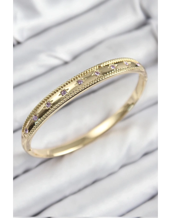 ® Pirinç Zirkon Taşlı Kutup Yıldızı Model Gold Renk Kadın Kelepçe