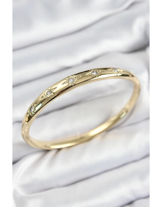 ® Pirinç Zirkon Taşlı Kutup Yıldızı Model Gold Renk Kadın Kelepçe
