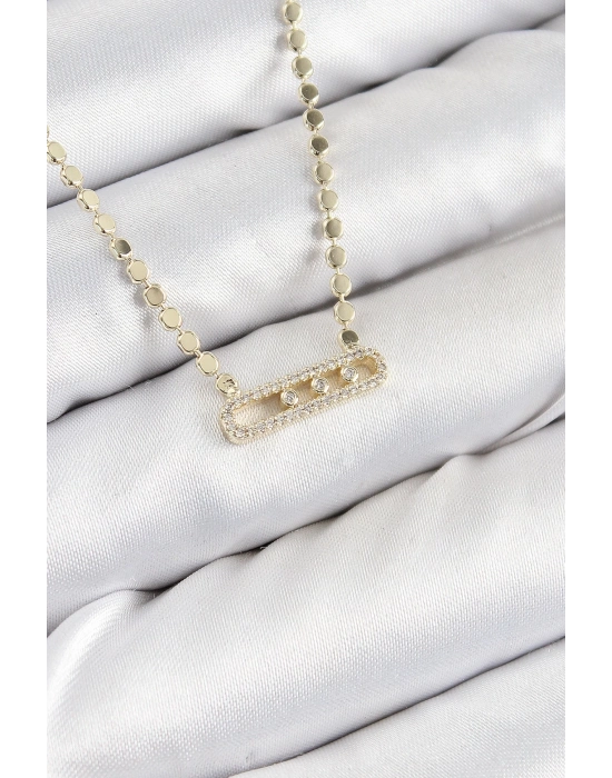 ® Pirinç Zirkon Taşlı Messika Model Ezme Zincir Gold Renk Kadın Kolye