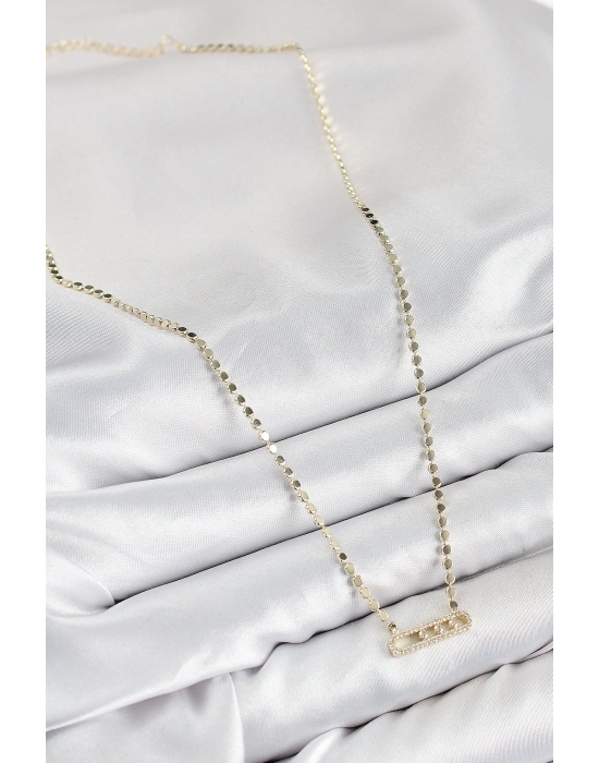 ® Pirinç Zirkon Taşlı Messika Model Ezme Zincir Gold Renk Kadın Kolye