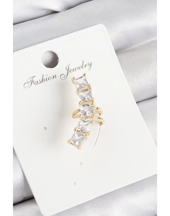 ® Pirinç Zirkon Taşlı Model Gold Renk Sağ Kıkırdak Küpe