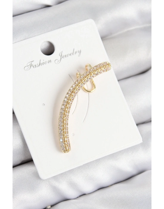 ® Pirinç Zirkon Taşlı Model Gold Renk Sağ Kıkırdak Küpe