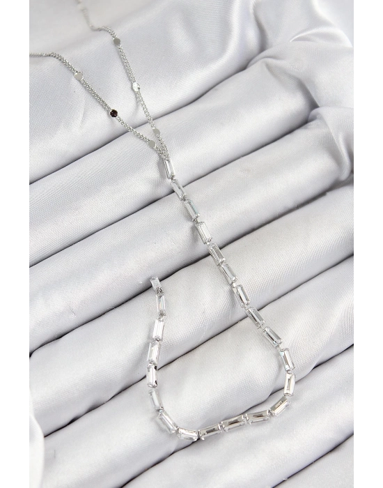 ® Pirinç Zirkon Taşlı Model Gümüş Renk Y Kolye