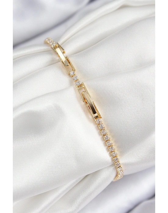 ® Pirinç Zirkon Taşlı Nazar Model Gold Renk Kadın Bileklik