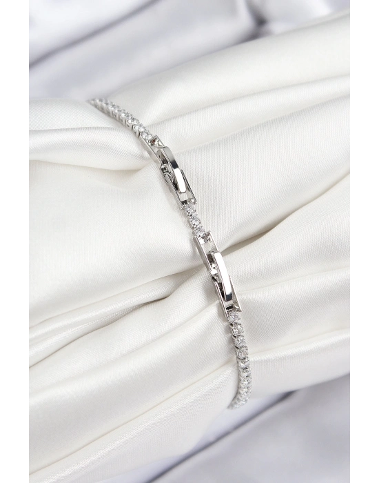 ® Pirinç Zirkon Taşlı Nazar Model Gümüş Renk Kadın Bileklik