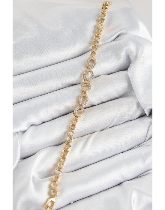 ® Pirinç Zirkon Taşlı Oval Model Gold Renk Kadın Bileklik