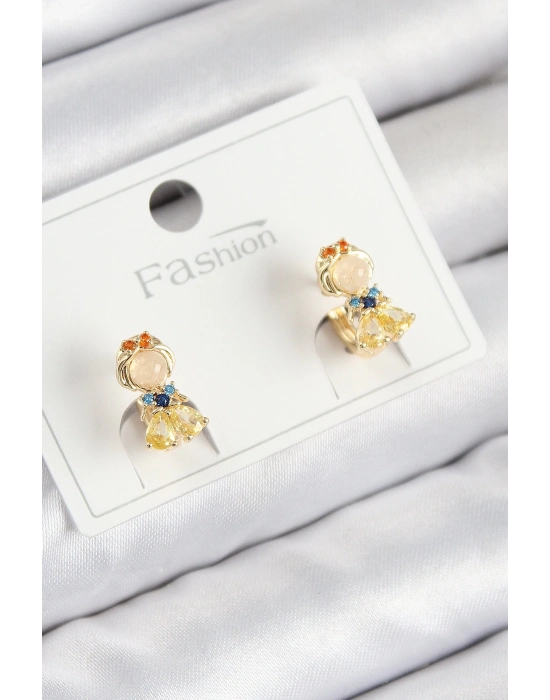 ® Pirinç Zirkon Taşlı Pamuk Prenses Model Gold Renk Çocuk Küpe