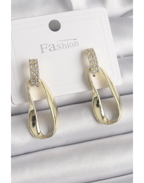 ® Pirinç Zirkon Taşlı Sallantı Kadın Küpe