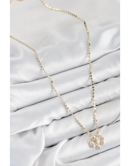 ® Pirinç Zirkon Taşlı Sallantılı Göz Model Ezme Zincir Gold Renk Kadın Kolye