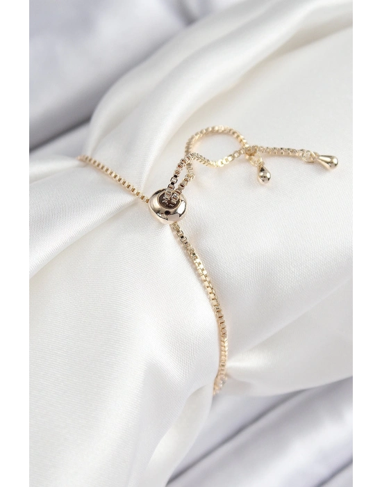 ® Pirinç Zirkon Taşlı Sıralı Ok Model Gold Renk Asansörlü Kadın Bileklik