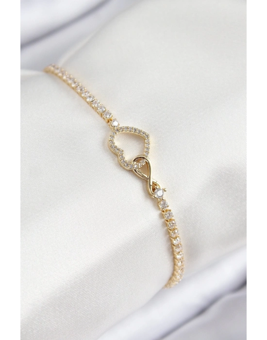 ® Pirinç Zirkon Taşlı Sonsuzluk Kalp Model Gold Renk Kadın Bileklik
