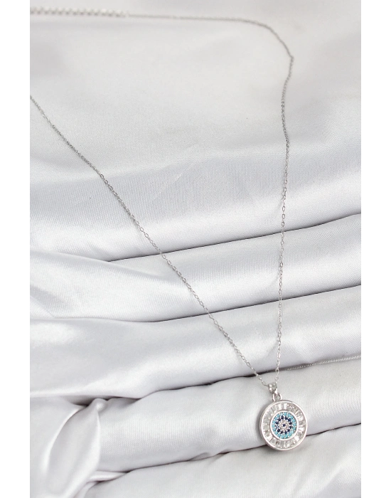 ® Pirinç Zirkon Taşlı Su Yolu Nazar Model Gümüş Renk Kadın Kolye