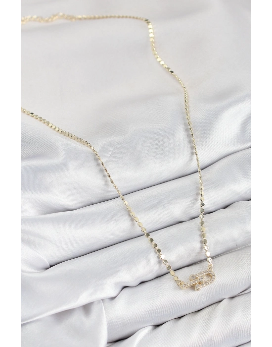 ® Pirinç Zirkon Taşlı Tifany Model Ezme Zincir Gold Renk Kadın Kolye