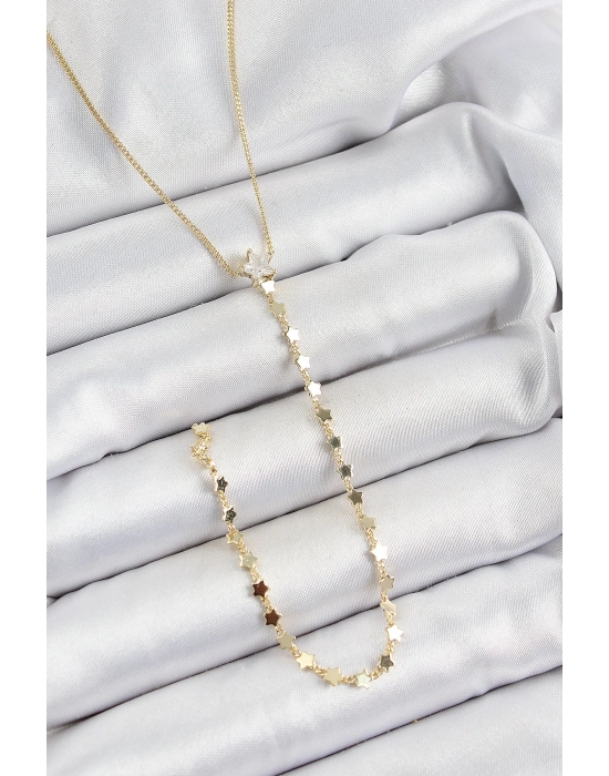 ® Pirinç Zirkon Taşlı Yıldız Figürlü Y Model Gold Renk Kadın Kolye