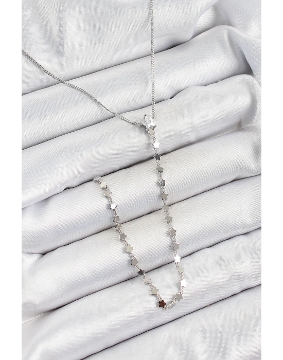 ® Pirinç Zirkon Taşlı Yıldız Figürlü Y Model Gümüş Renk Kadın Kolye