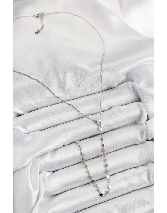 ® Pirinç Zirkon Taşlı Yıldız Figürlü Y Model Gümüş Renk Kadın Kolye