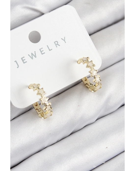 ® Pirinç Zirkon Taşlı Yıldız Model Gold Renk Kadın Küpe