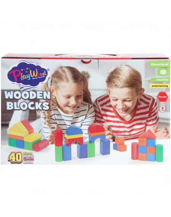 ® Kutuda Ahşap Renkli Bloklar 40 Parça