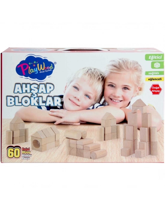 ® Kutuda Ahşap Renkli Bloklar 60 Parça