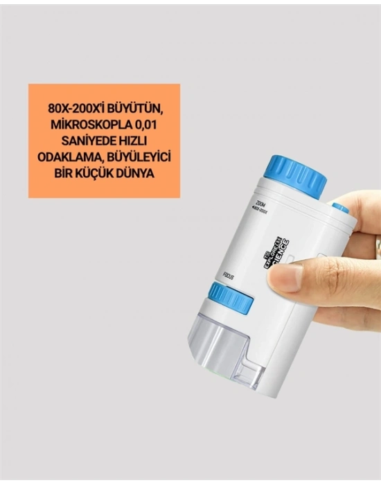 ® Portatif El Mikroskop – LED Işıklı, Aynı Anda Net Odaklama