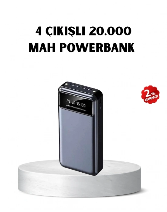 ® Powerbank 20000 mAh Hızlı Şarjlı LED Fenerli ve 4 Portlu