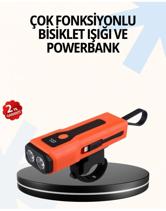 ® Powerbank Özellikli Bisiklet Işığı Dijital Göstergeli Led