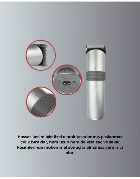® Profesyonel Erkek Tıraş Makinesi – Kablosuz, Paslanmaz Bıçaklı ve Tam Aksesuar