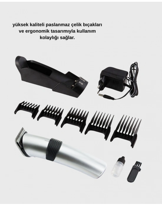 ® Profesyonel Şarjlı Saç ve Sakal Kesme Makinesi – Paslanmaz Çelik Bıçaklı, Ergonomik ve Sessiz Motorlu