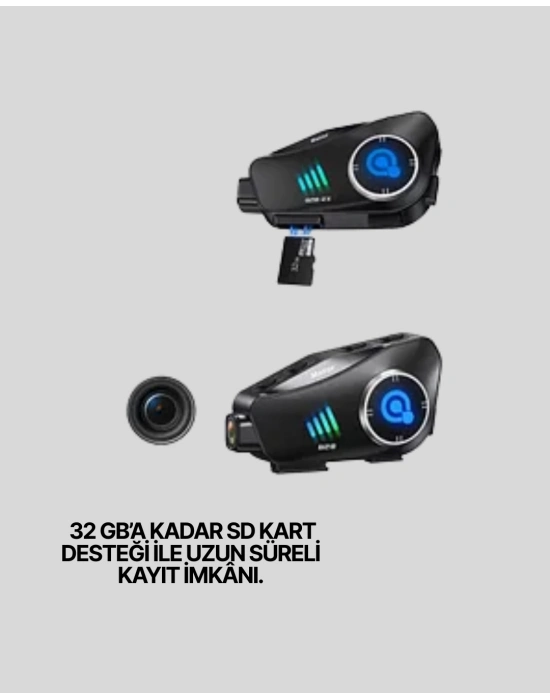 ® Q28 Kameralı Motosiklet Kask Kulaklık Bluetooth 5.3 Su Geçirmez 1080P HD