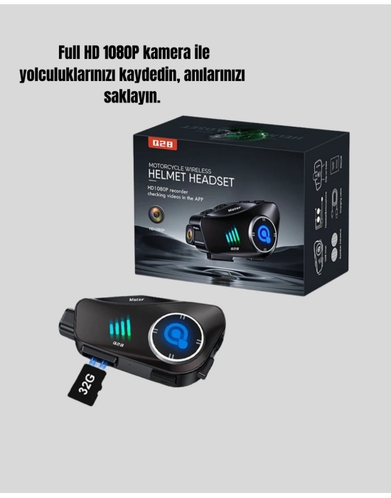 ® Q28 Kask Kulaklık 1080P HD Kamera – Bluetooth 5.3, Su Geçirmez, Gürültü Azaltma