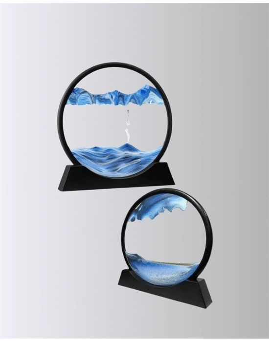 ® Rahatlatıcı Kum Sanatı – Yuvarlak Cam Çerçeveli Hareketli Kum Resmi, Ofis ve Ev İçin Etkileşimli Masaüstü Süs