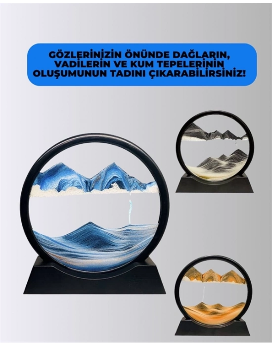 ® Rahatlatıcı Kum Sanatı – Yuvarlak Cam Çerçeveli Hareketli Kum Resmi, Ofis ve Ev İçin Etkileşimli Masaüstü Süs