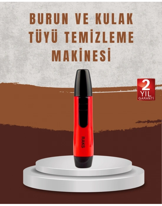 ® Raks Leo Burun Kulak Tüy Alma Makinesi 45 dk Şarj Süreli Kırmızı